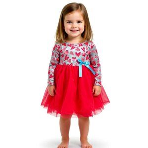 Two Can 4T Girls Long Sleeve Heart Tulle Dress